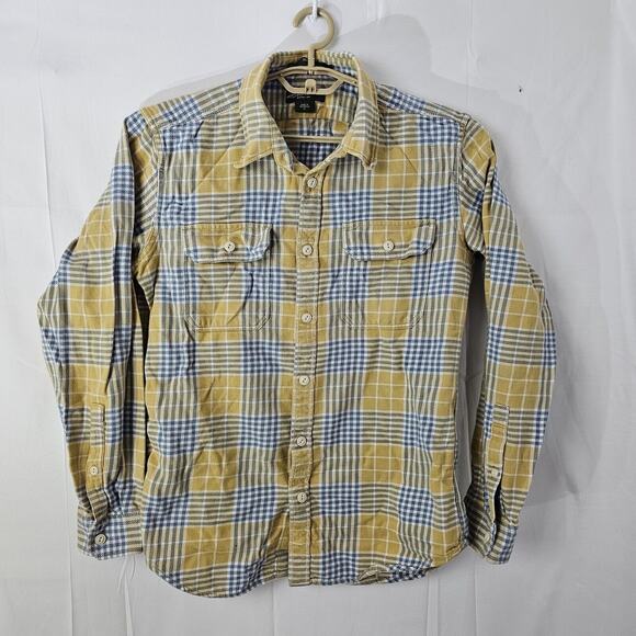 Eddie Bauer Shirt Mens Medium Yellow Blue Plaid Classic Fit Long Slv Button Up - Picture 1 of 11